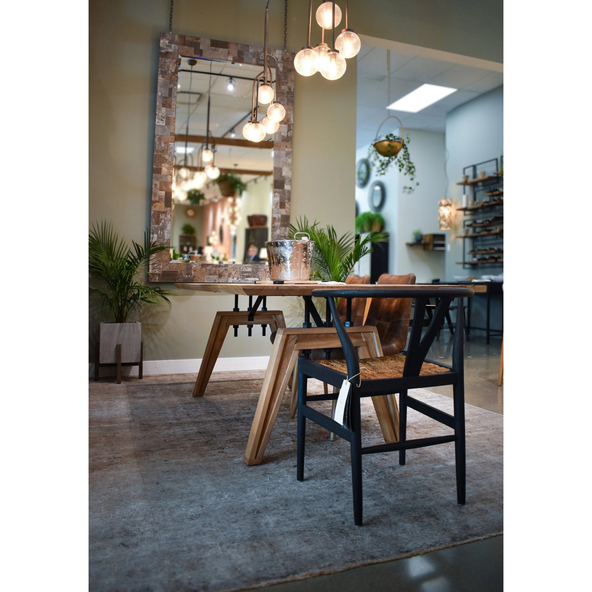 Landmark 84" Dining Table by LH Imports in brown. Made from acacia, metal in a modern style.