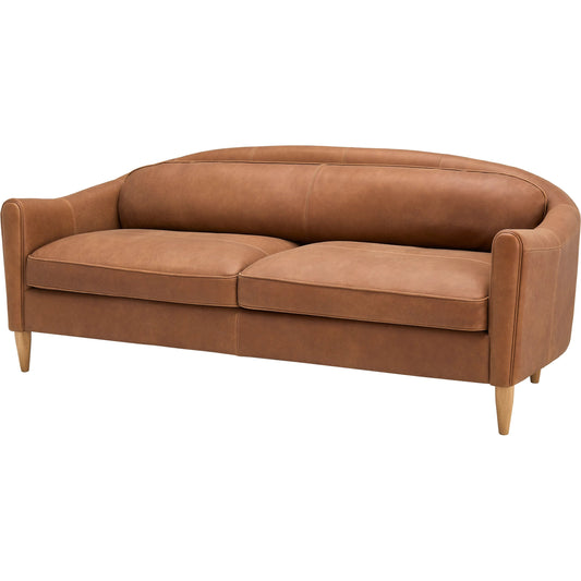Kenmare Sofa by Surya in brown. Made from aniline dyed leather, rubber wood, polyurethane foam, dacron in a unique style.