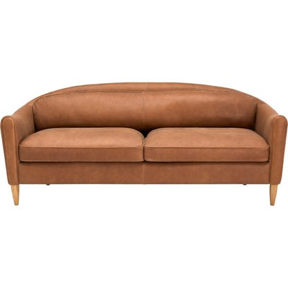 Kenmare Sofa by Surya in brown. Made from aniline dyed leather, rubber wood, polyurethane foam, dacron in a traditional style.
