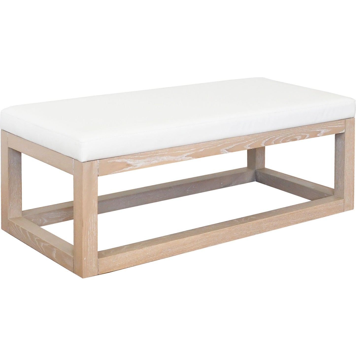 001 SI-1789856 | Primary Silo | Kenneth Rectangle Bench by Worlds Away in cerused oak. Made from oak solids, plywood, foam, vinyl in a cottage & farmhouse style.