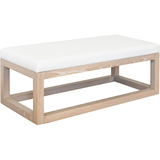 Kenneth Rectangle Bench by Worlds Away in cerused oak. Made from oak solids, plywood, foam, vinyl in a cottage & farmhouse style.
