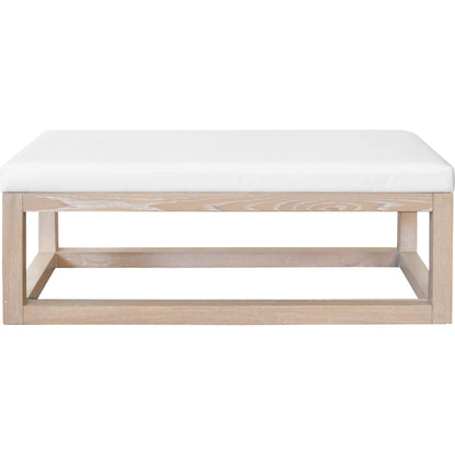 Kenneth Rectangle Bench by Worlds Away in cerused oak. Made from oak solids, plywood, foam, vinyl in a cottage & farmhouse style.