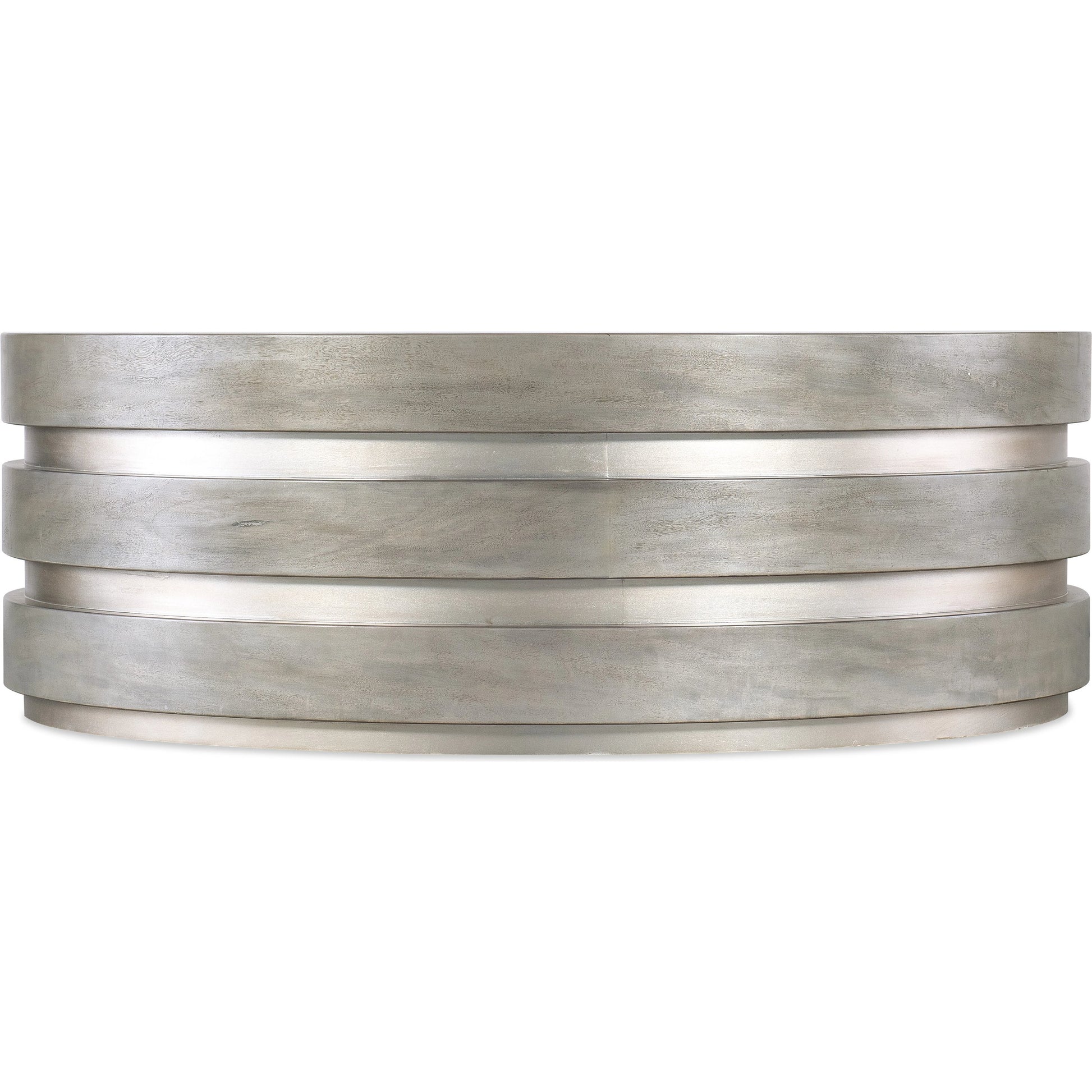 Melange Guilded Cocktail Table by Hooker Furniture in gray, silver leaf. Made from figured primavera veneers with silver leaf in a modern style.