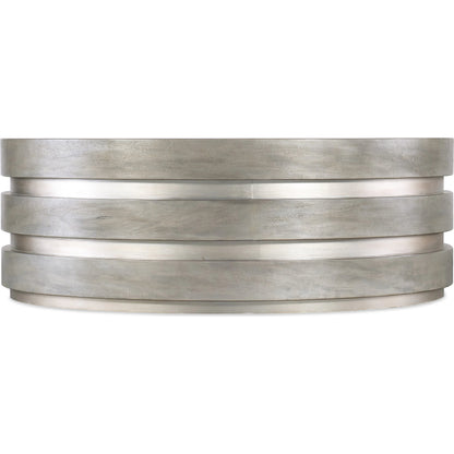 Melange Guilded Cocktail Table by Hooker Furniture in gray, silver leaf. Made from figured primavera veneers with silver leaf in a modern style.