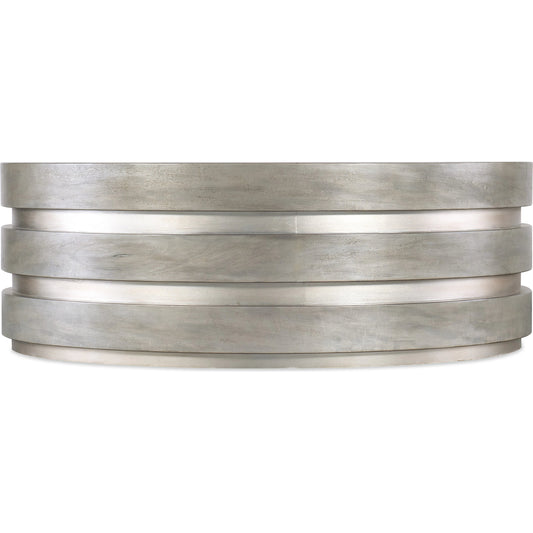 Melange Guilded Cocktail Table by Hooker Furniture in gray, silver leaf. Made from figured primavera veneers with silver leaf in a modern style.