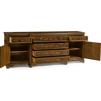 Viceroy Buffet by Jonathan Charles in viceroy brown santos. Made from local mahogany, oak, celejeria veneer, oak veneer, brass, acacia veneer, santos rosewood crown veneer in a traditional style.