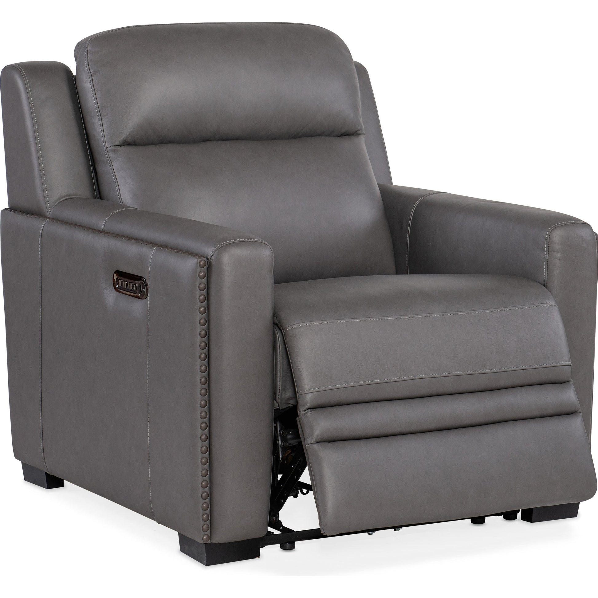 McKinley Power Recliner by Hooker Furniture in candid spice and dark wood. Made from leather in a traditional style.