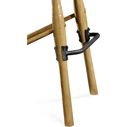 Buckingham Oak Studded Leather Barstool by Jonathan Charles in brown and dark brown tudor oak. Made from oak in a rustic style.