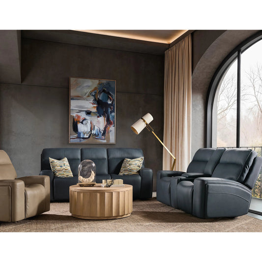 Riverton Power Sofa with Power Headrest and Lumbar by Hooker Furniture in dante afterdusk. Made from leather in a traditional style.