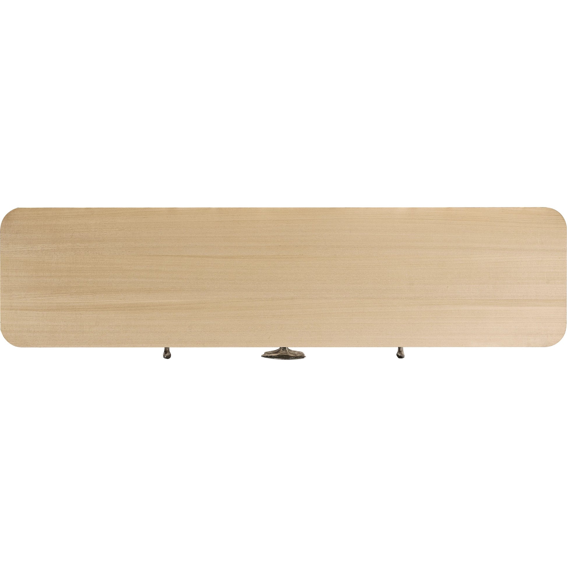 Water Breaker Mixed Media Credenza by Jonathan Charles in beige and ash blonde. Made from dyed koto veneer, bone, leather, metal in a transitional style.