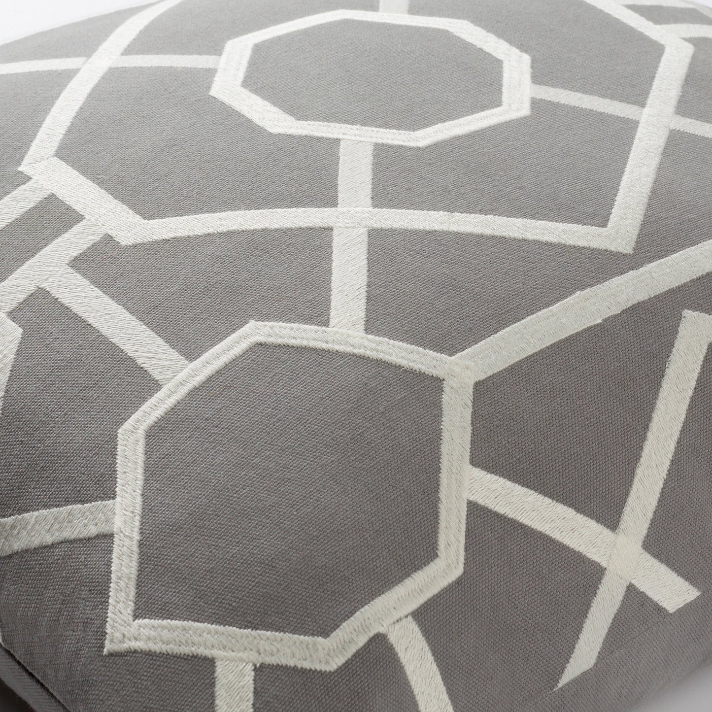 008 SI-2046142,SI-2046143 | Closeup | Kingdom Pillow - 20220 by Surya in gray, ivorymain: medium gray, ivory. Made from front: 100% cotton, back: 100% cotton in a modern style.