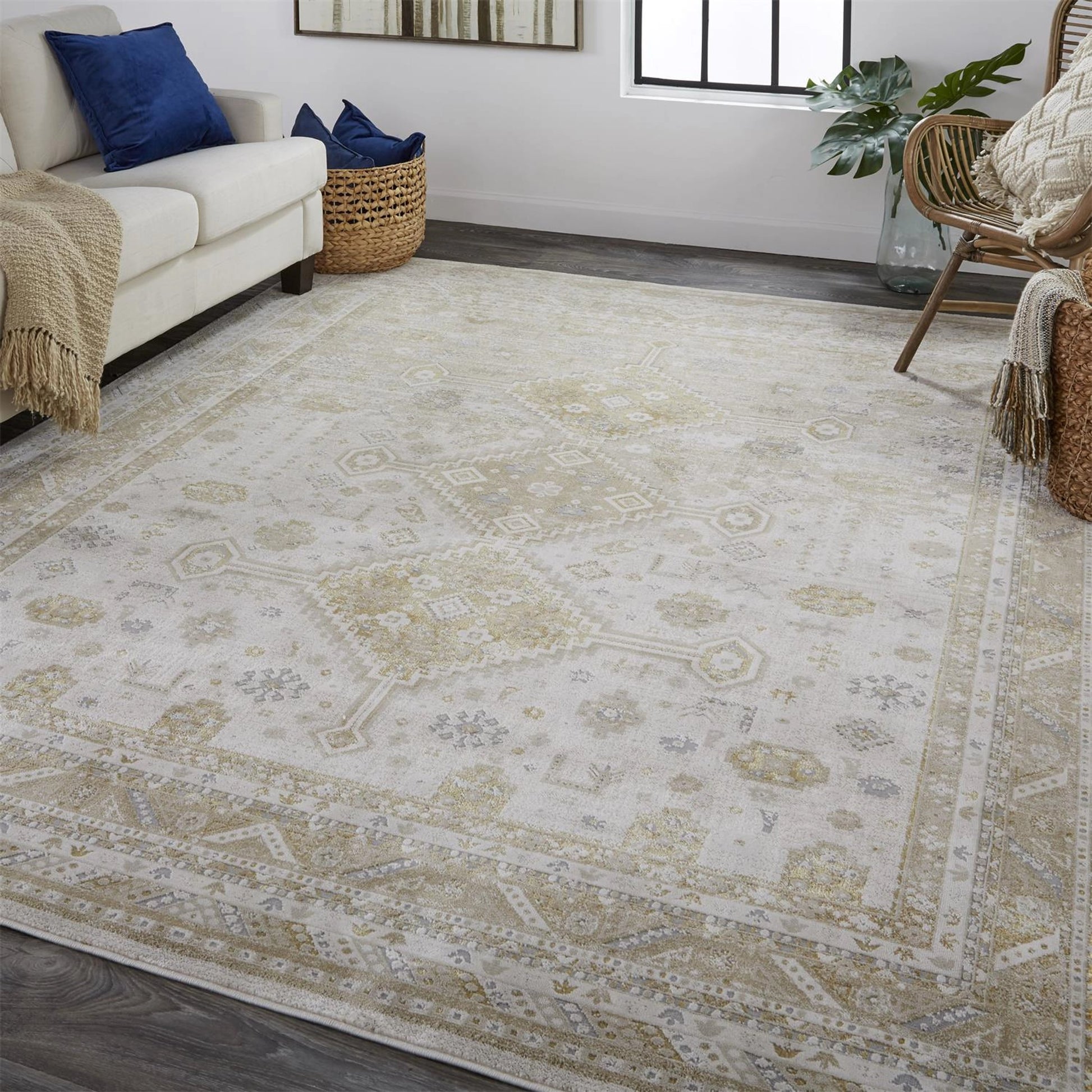 Aura Persian Rug - 3738F by Feizy in gold, ivory. Made from polyester, polypropylene in a unique style.