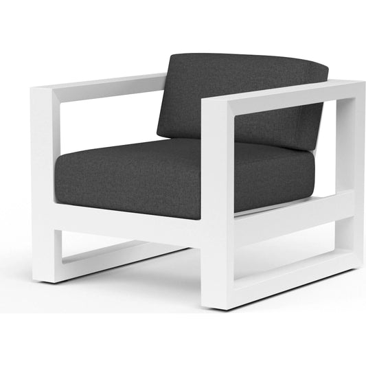 Newport Outdoor Club Chair by Sunset West in whites/creams/beiges. Made from aluminum in a modern style.