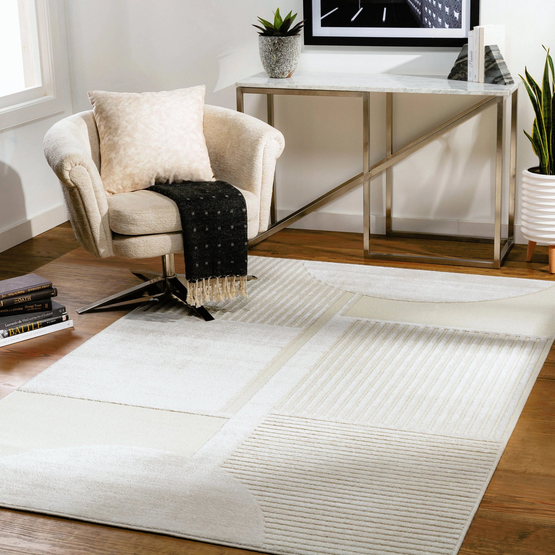 Kingston Rug - 29828 by Livabliss in cream, light beige. Made from 51% viscose, 49% wool in a unique style.