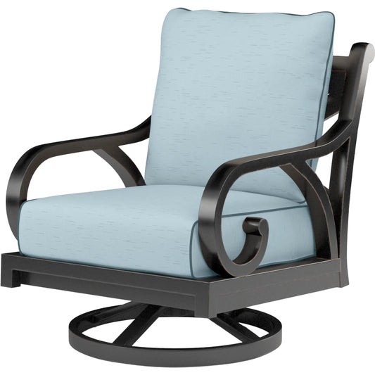 Monterey Outdoor Swivel Rocker by Sunset West in browns. Made from aluminum in a cottage & farmhouse style.