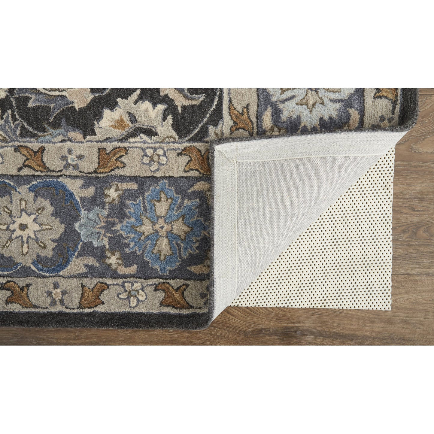 001 SI-1830629,SI-1830630,SI-1830631,SI-1830632,SI-1830633,SI-1830634 | Closeup | Rylan Transitional Oriental Rug - 8643F by Feizy in taupe, blue, ivory. Made from wool in a unique style.