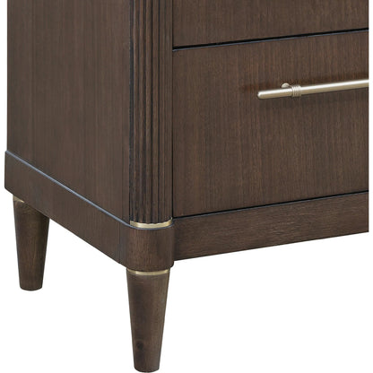 Asher Park 3 Drawer Nightstand by Pulaski Furniture in piano brown. Made from eucalyptus veneers in a unique style.