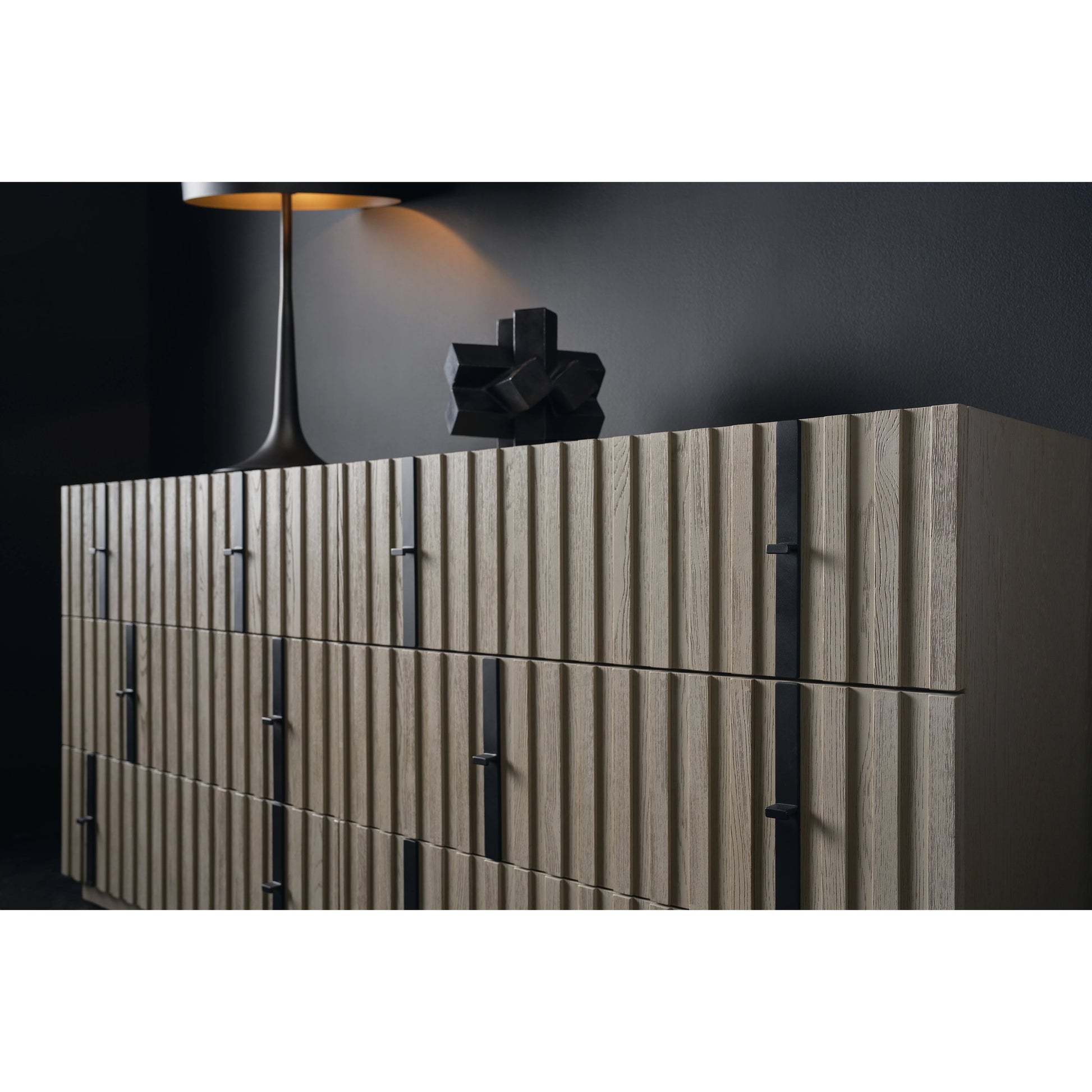 Clancy Dresser by Caracole in fossil, matte black metal. Made from ash, oak in a modern style.