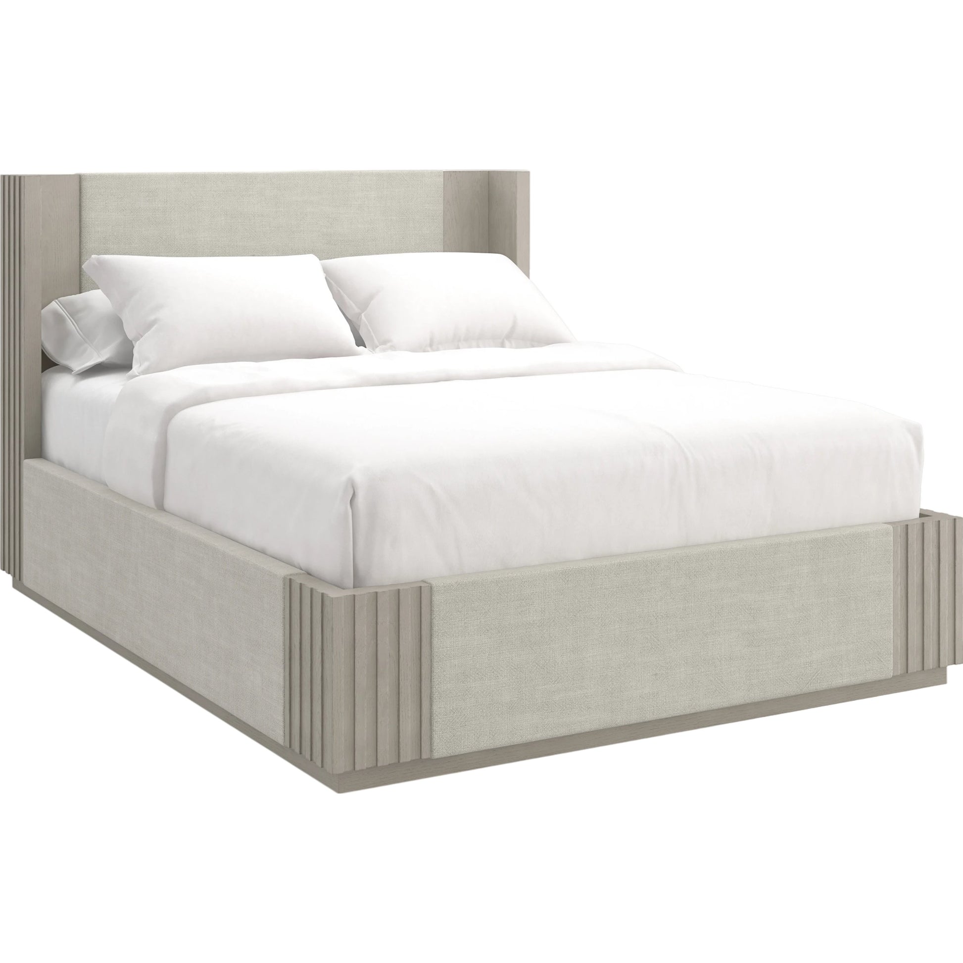 Azure Bed by Caracole in taupe and fossil. Made from ash, oak, linen in a modern style.