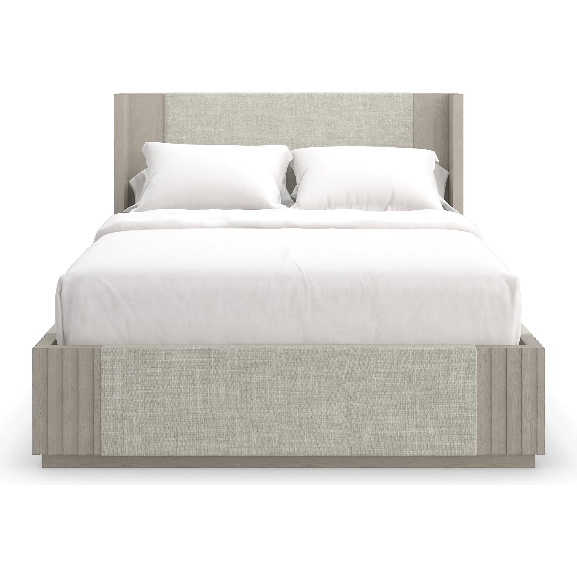 Azure Bed by Caracole in taupe and fossil. Made from ash, oak, linen in a modern style.