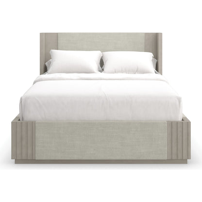 Azure Bed by Caracole in taupe and fossil. Made from ash, oak, linen in a modern style.