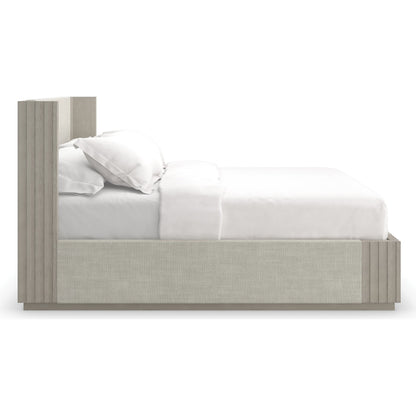 Azure Bed by Caracole in taupe and fossil. Made from ash, oak, linen in a modern style.