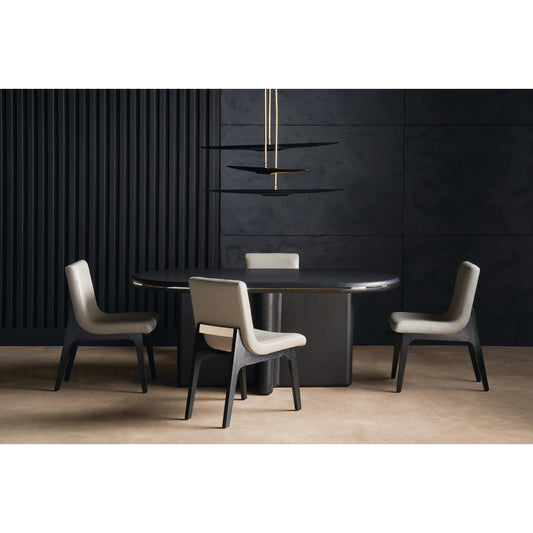 Monty Dining Table by Caracole in basalt, polished french gold. Made from ash, oak in a modern style.