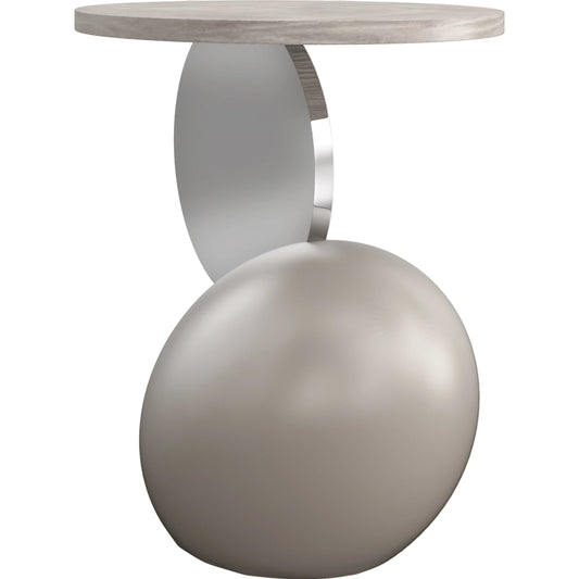 Onyx Side Table by Caracole in mink, polished stainless steel, mink paint. Made from maple in a modern style.