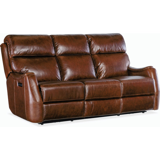 Harlan Zero Gravity Power Sofa w/Power Headrest by Hooker Furniture in carrington walnut. Made from leather in a unique style.