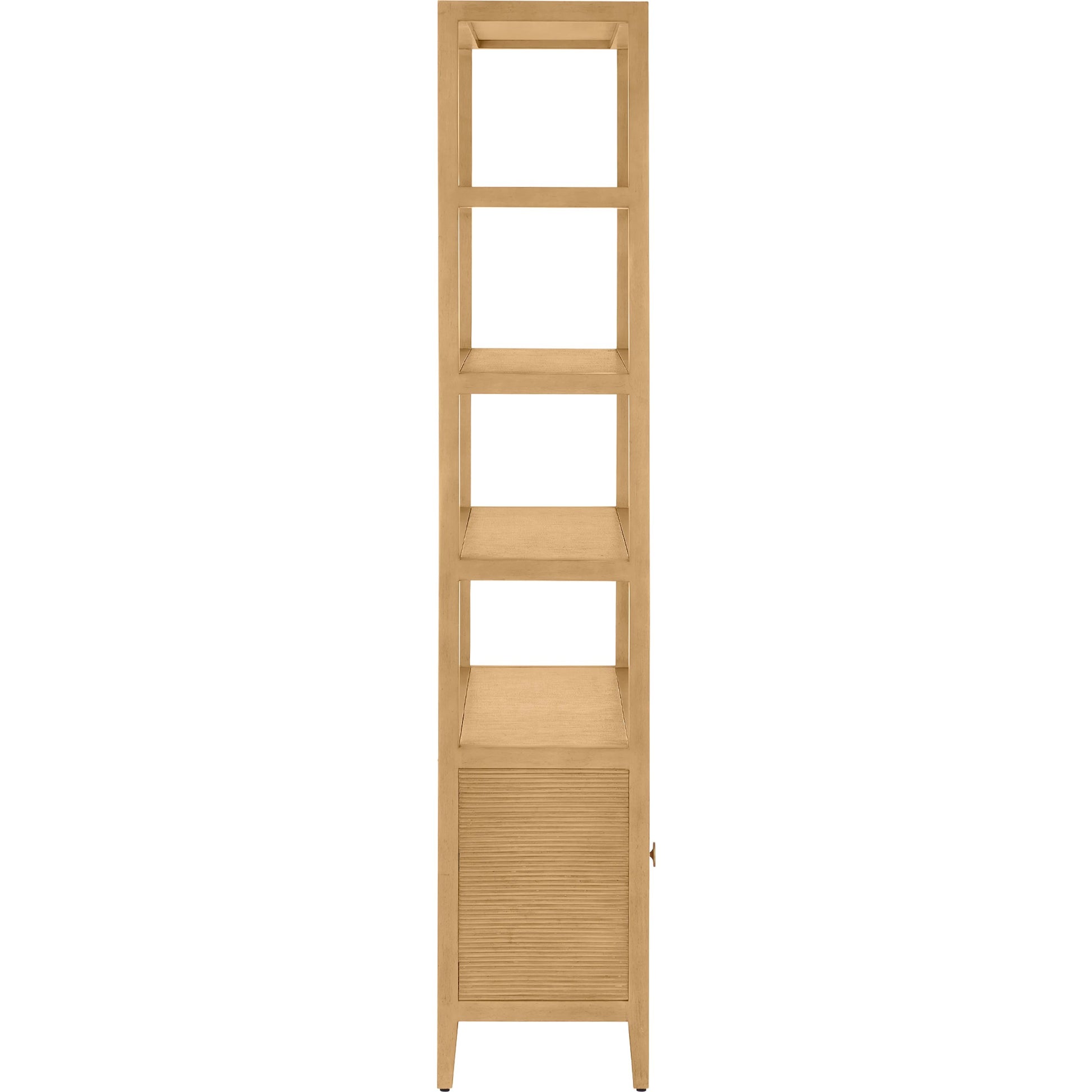 Santos Storage Etagere by Currey and Company in vintage navy, brushed brass. Made from rattan, mahogany, grasscloth, brass in a transitional style.