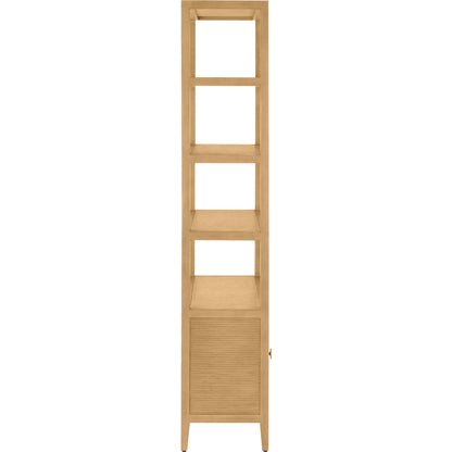 Santos Storage Etagere by Currey and Company in vintage navy, brushed brass. Made from rattan, mahogany, grasscloth, brass in a transitional style.