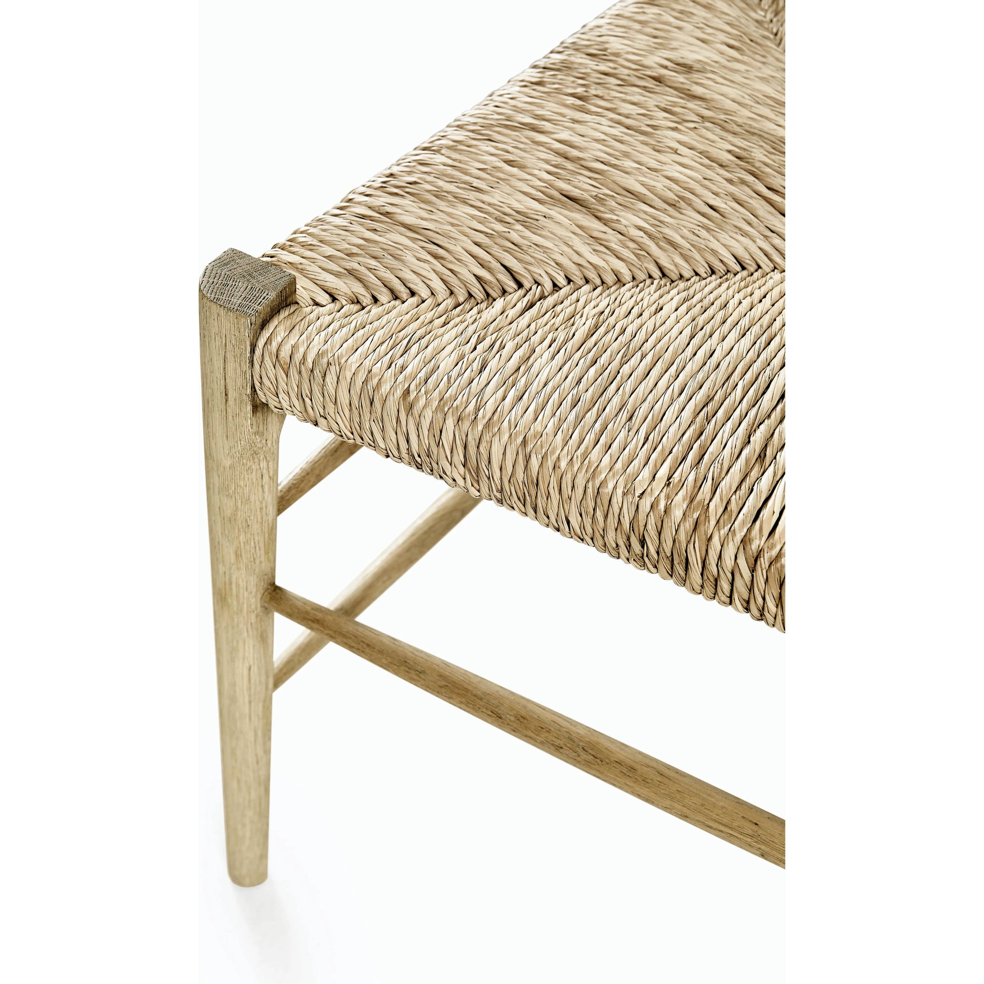 Timeless Doppler Ladderback Side Chair by Jonathan Charles in brown. Made from oak, fiber rush, foam, fabric in a coastal style.