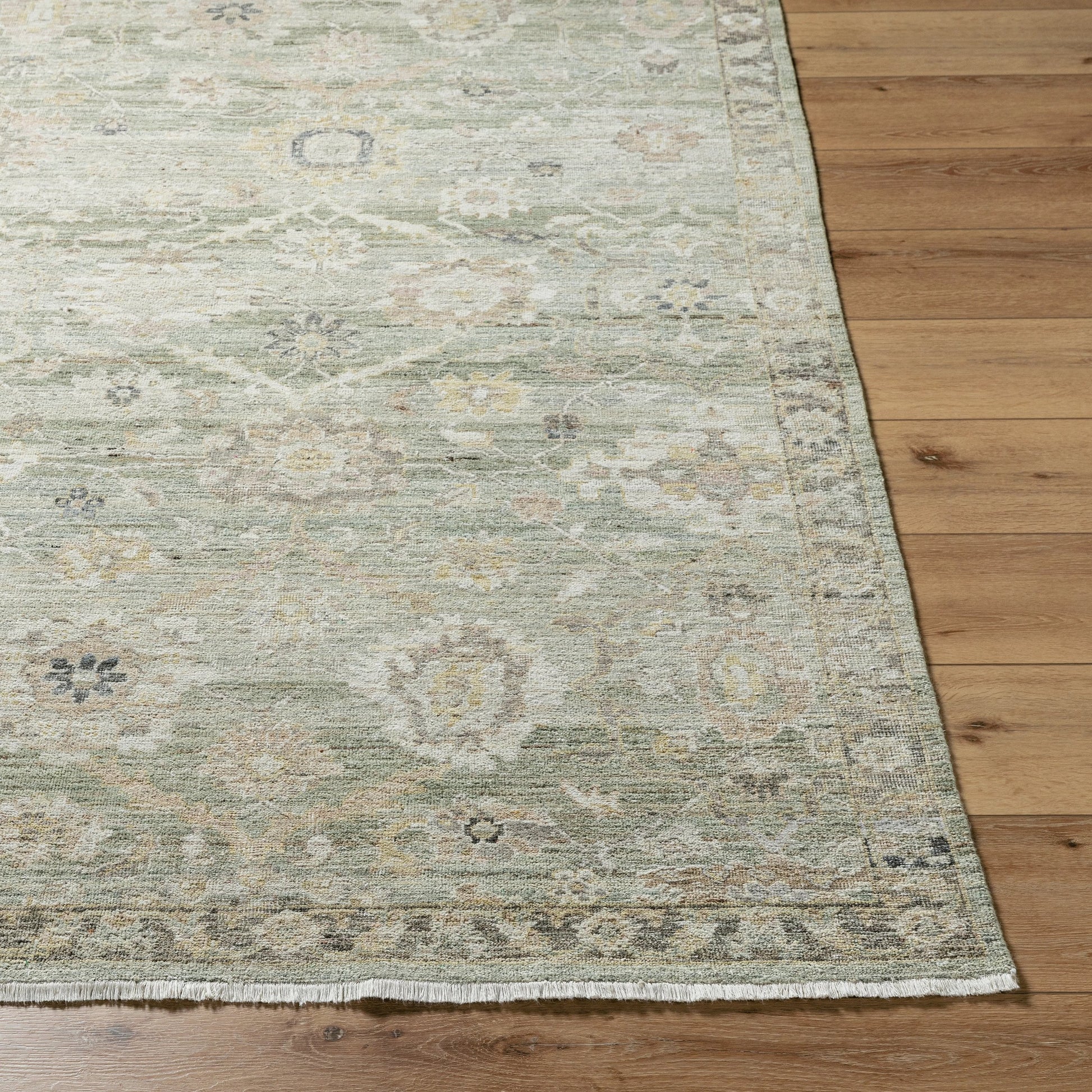 Khorasan KHO-2300 Rug by Surya in sage, ivory, slate gray, sand, olive, charcoal. Made from wool in a unique style.