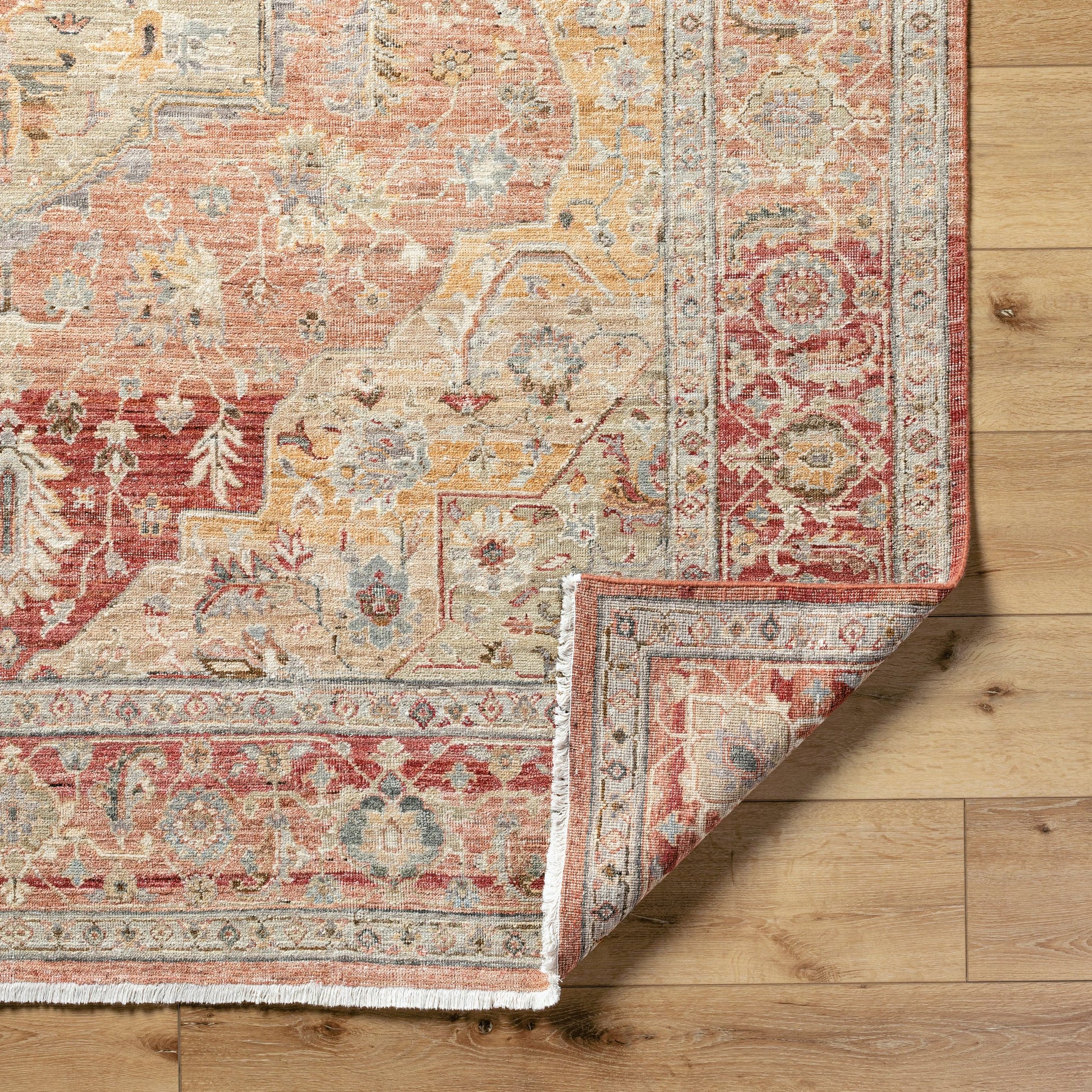 Khorasan KHO-2301 Rug by Surya in crimson, antique gold, sage, ivory, blush, charcoal. Made from wool in a unique style.