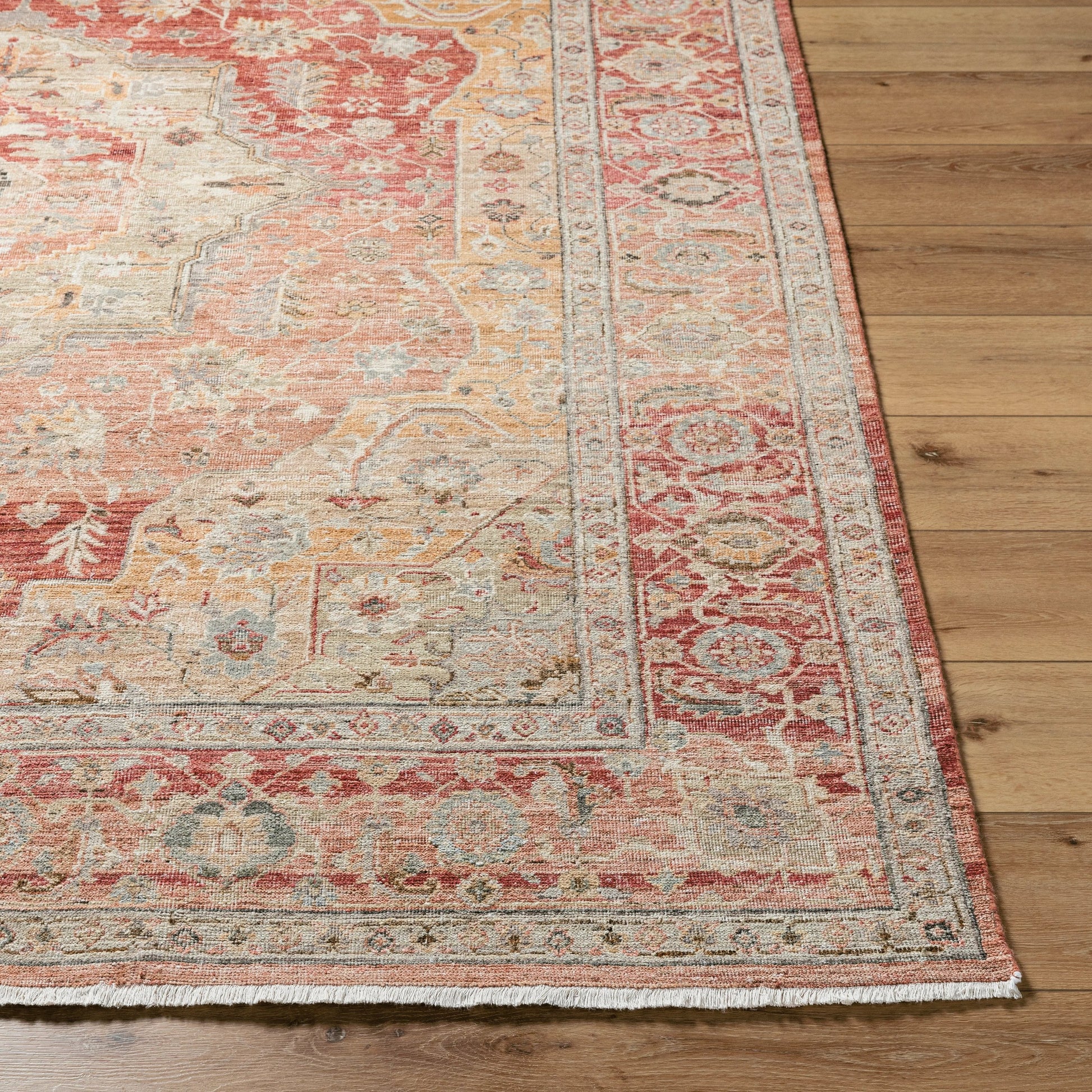 Khorasan KHO-2301 Rug by Surya in crimson, antique gold, sage, ivory, blush, charcoal. Made from wool in a unique style.