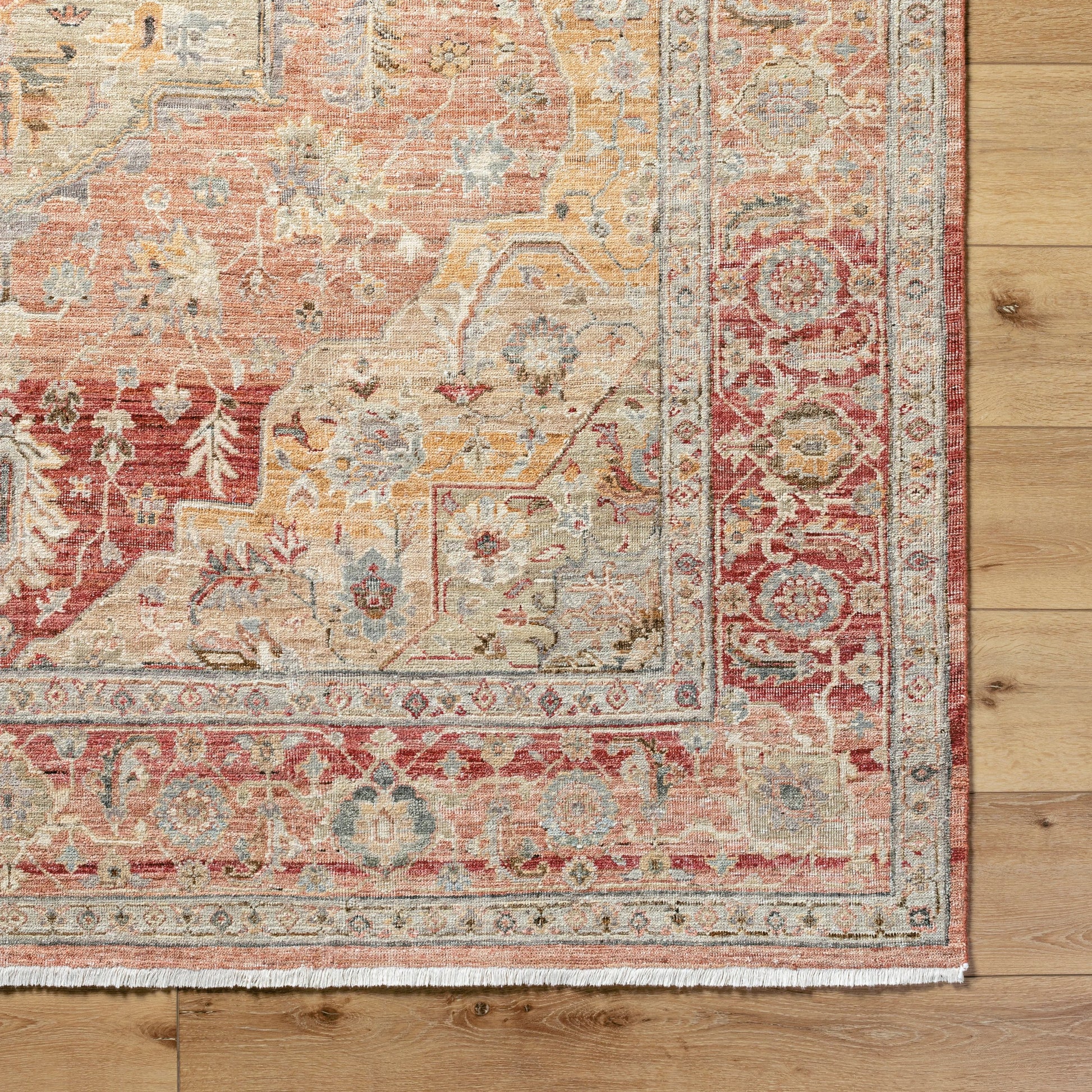 Khorasan KHO-2301 Rug by Surya in crimson, antique gold, sage, ivory, blush, charcoal. Made from wool in a unique style.