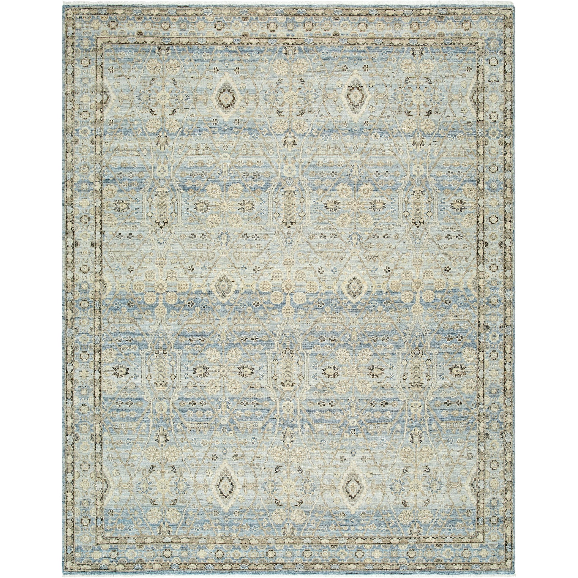 Khorasan KHO-2304 Rug by Surya in sky blue, sandstone, ivory, slate gray, taupe. Made from face: 100% wool, warp: 100% cotton in a unique style.