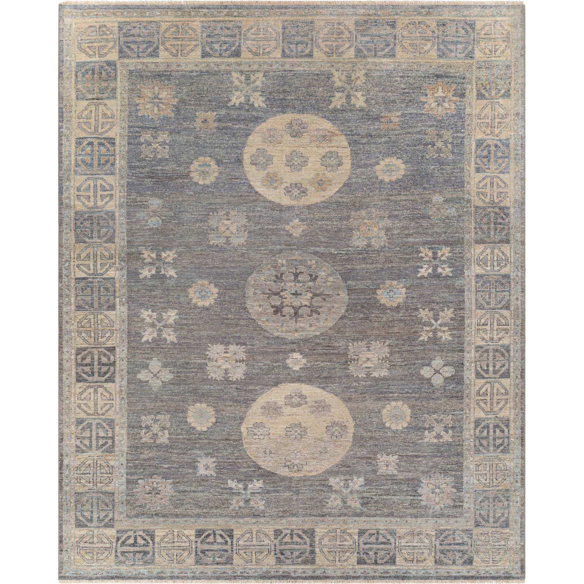 Khotan KHT-2301 Rug by Surya in dark blue, medium gray, medium brown. Made from 100% wool in a unique style.