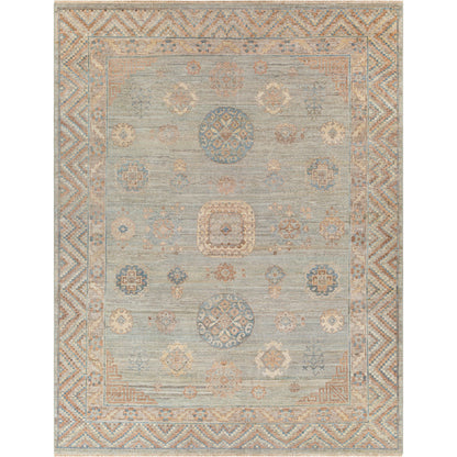 Khotan KHT-2302 Rug by Surya in sage, blue, mauve, light beige, cream, camel. Made from 100% wool in a unique style.