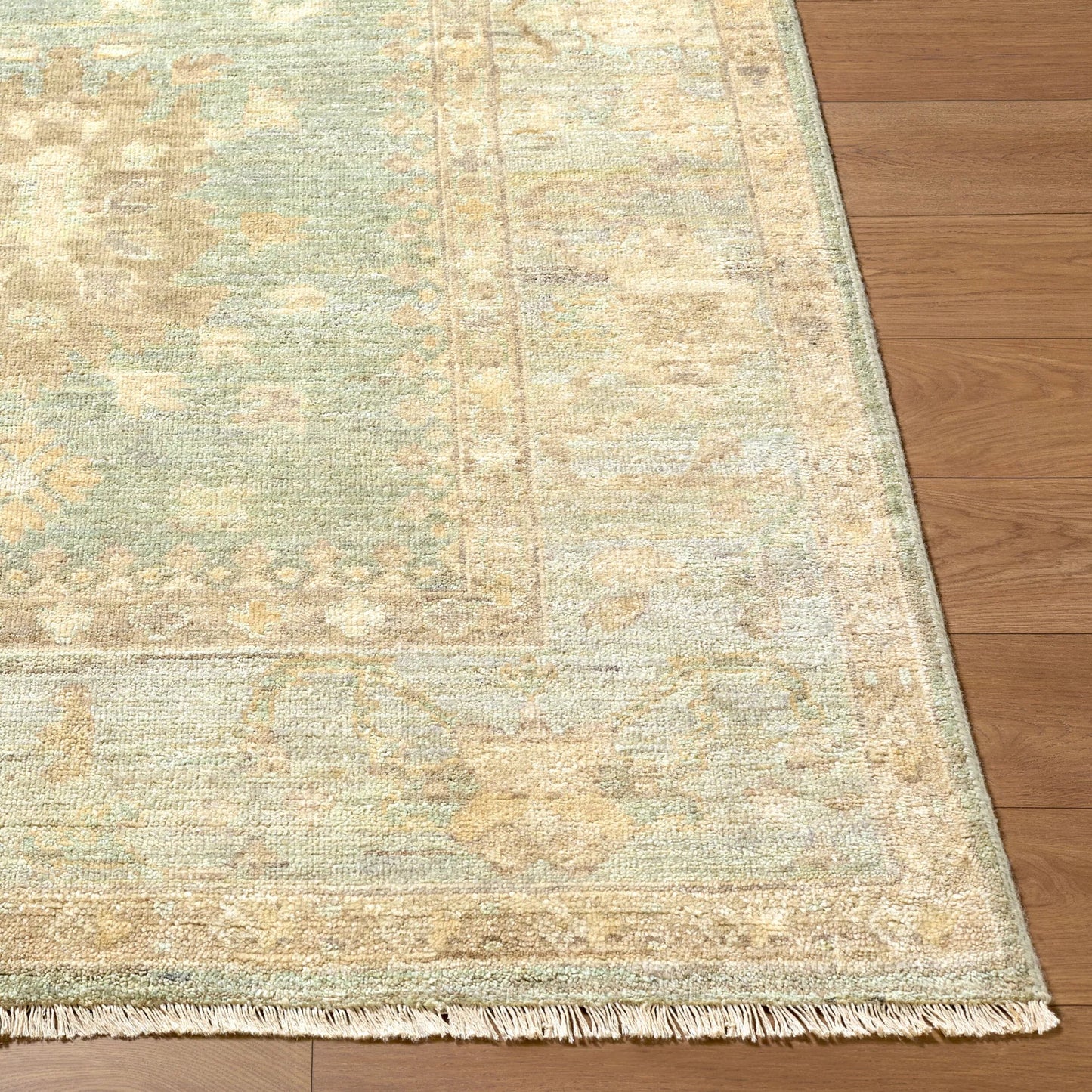 003 SI-2258977,SI-2258978,SI-2258979,SI-2258980 | Closeup | Khotan KHT-2304 Rug by Surya in sage, sandstone, ivory, taupe, dusty blue. Made from wool in a unique style.