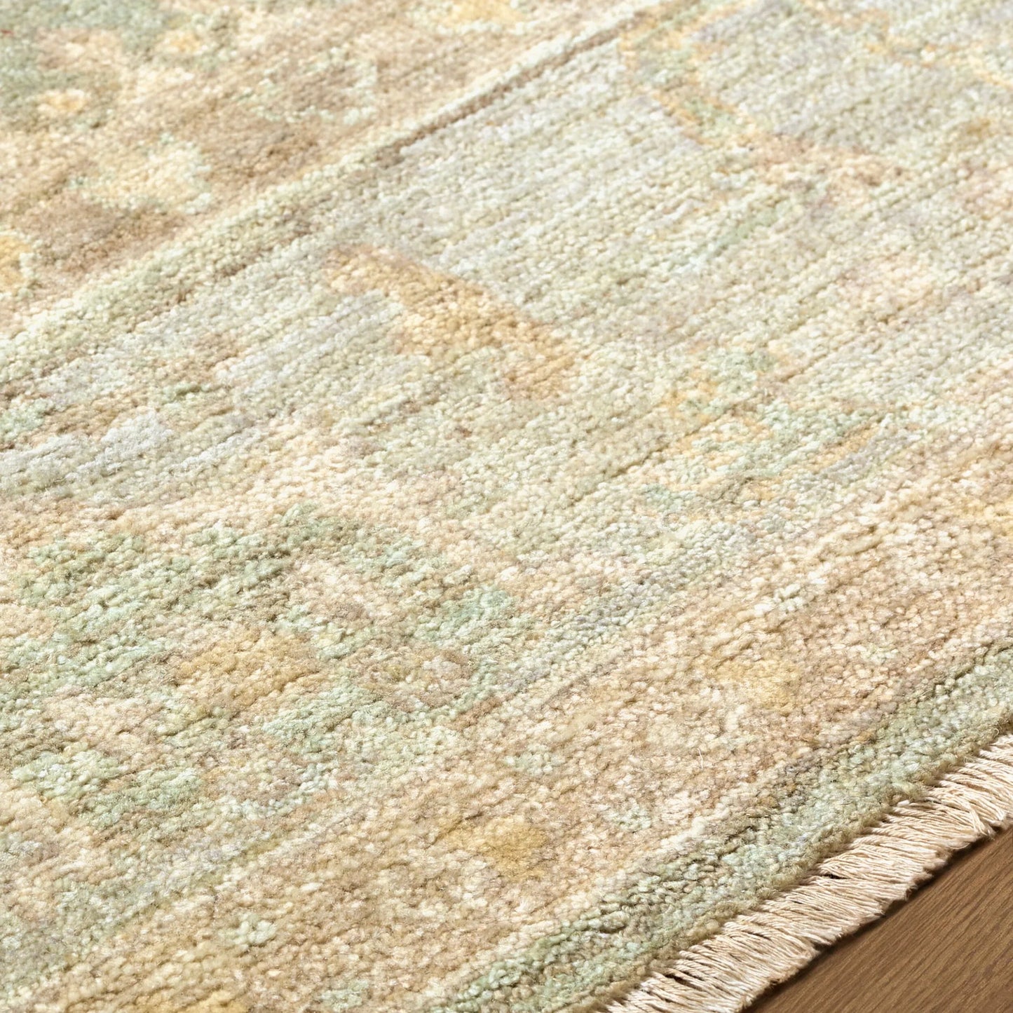 004 SI-2258977,SI-2258978,SI-2258979,SI-2258980 | Closeup | Khotan KHT-2304 Rug by Surya in sage, sandstone, ivory, taupe, dusty blue. Made from wool in a unique style.