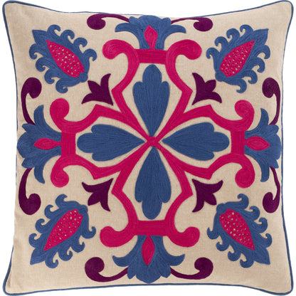 Khavi Pillow - 30582 by Surya in dark blue, rose, plum, light beige. Made from 100% cotton in a eclectic & global style.