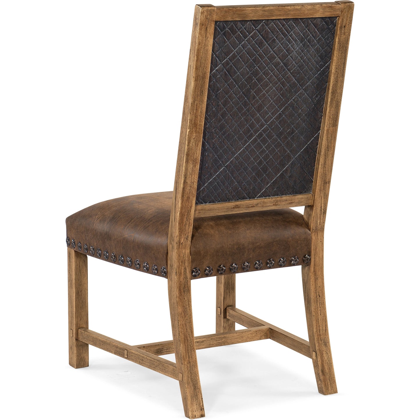 002 SI-1959527 | Additional Silo | Big Sky Padded Side Chair (Set of 2) by Hooker Furniture in brown and vintage natural, furrowed bark. Made from wood, fabric, leather, nailheads, resin, seville timber (aniline). in a traditional style.