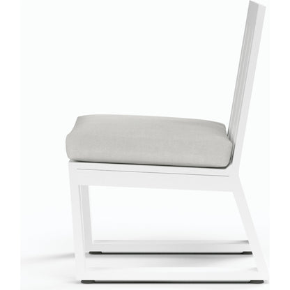 Newport Outdoor Dining Chair by Sunset West in frost. Made from aluminum in a modern style.