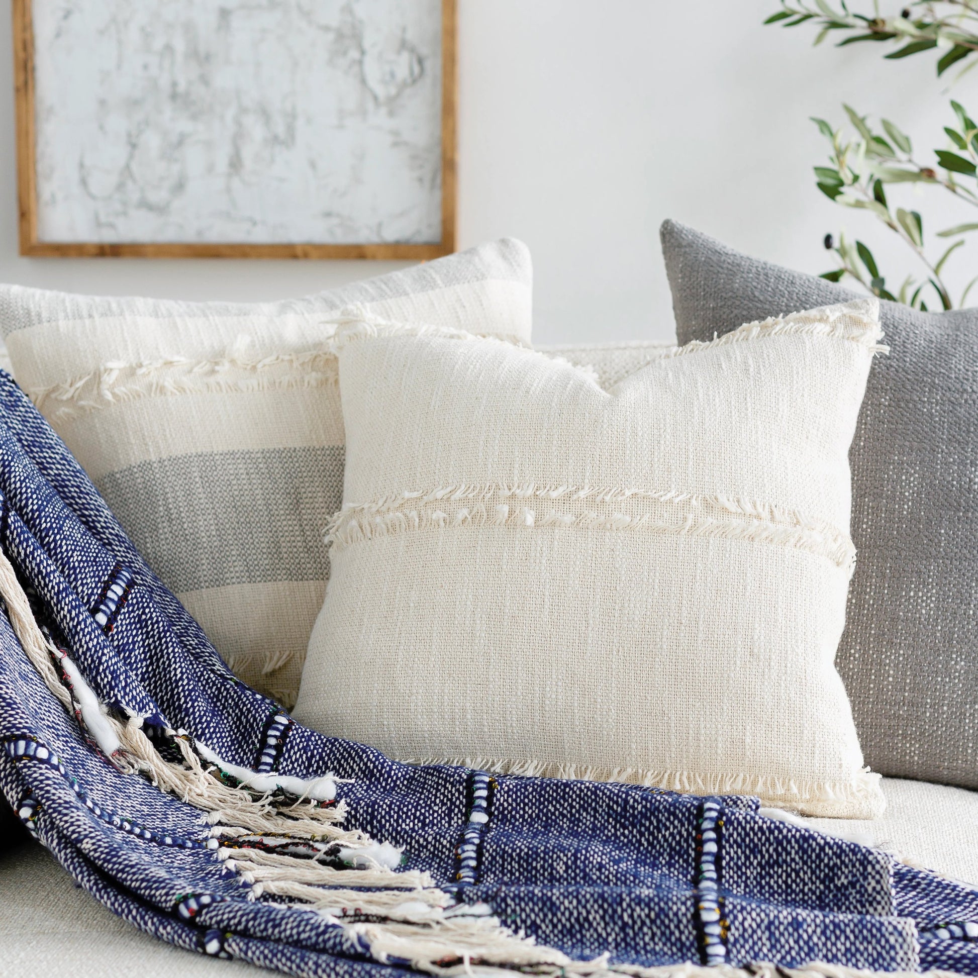 Kiefer Pillow - 5879 by Surya in cream. Made from 100% cotton in a cottage & farmhouse style.