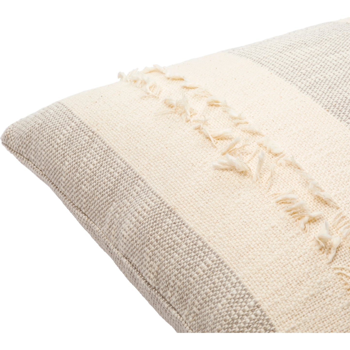 004 SI-1884232,SI-1884233,SI-1884234,SI-1884235,SI-1884236,SI-1884237 | Closeup | Kiefer Pillow - 8486 by Surya in gray, cream. Made from 100% cotton in a cottage & farmhouse style.