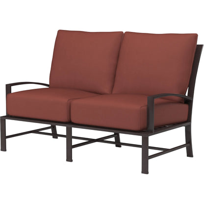 La Jolla Outdoor  Loveseat by Sunset West in browns. Made from aluminum in a modern style.