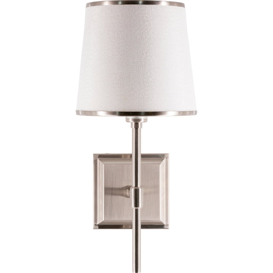 Kinver Wall Sconce - 25410 by Surya in brushed nickel and brushedbrushedbrushed. Made from cotton, linen, polyester, acrylic, metal in a traditional style.