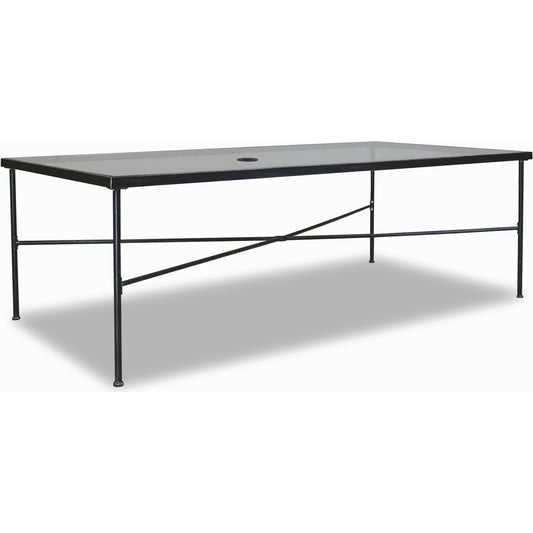 Provence Outdoor 84" Dining Table by Sunset West in pewter. Made from wrought iron in a modern style.