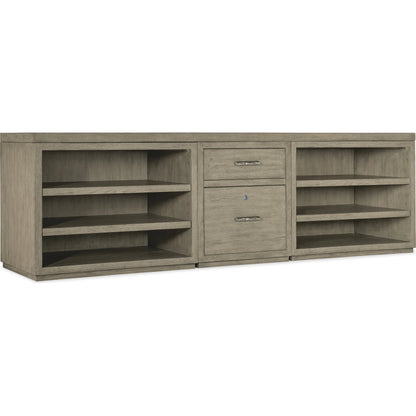 Linville Falls Credenza with Small File and 2 Opens by Hooker Furniture in mink, antique pewter. Made from oak veneers in a modern style.